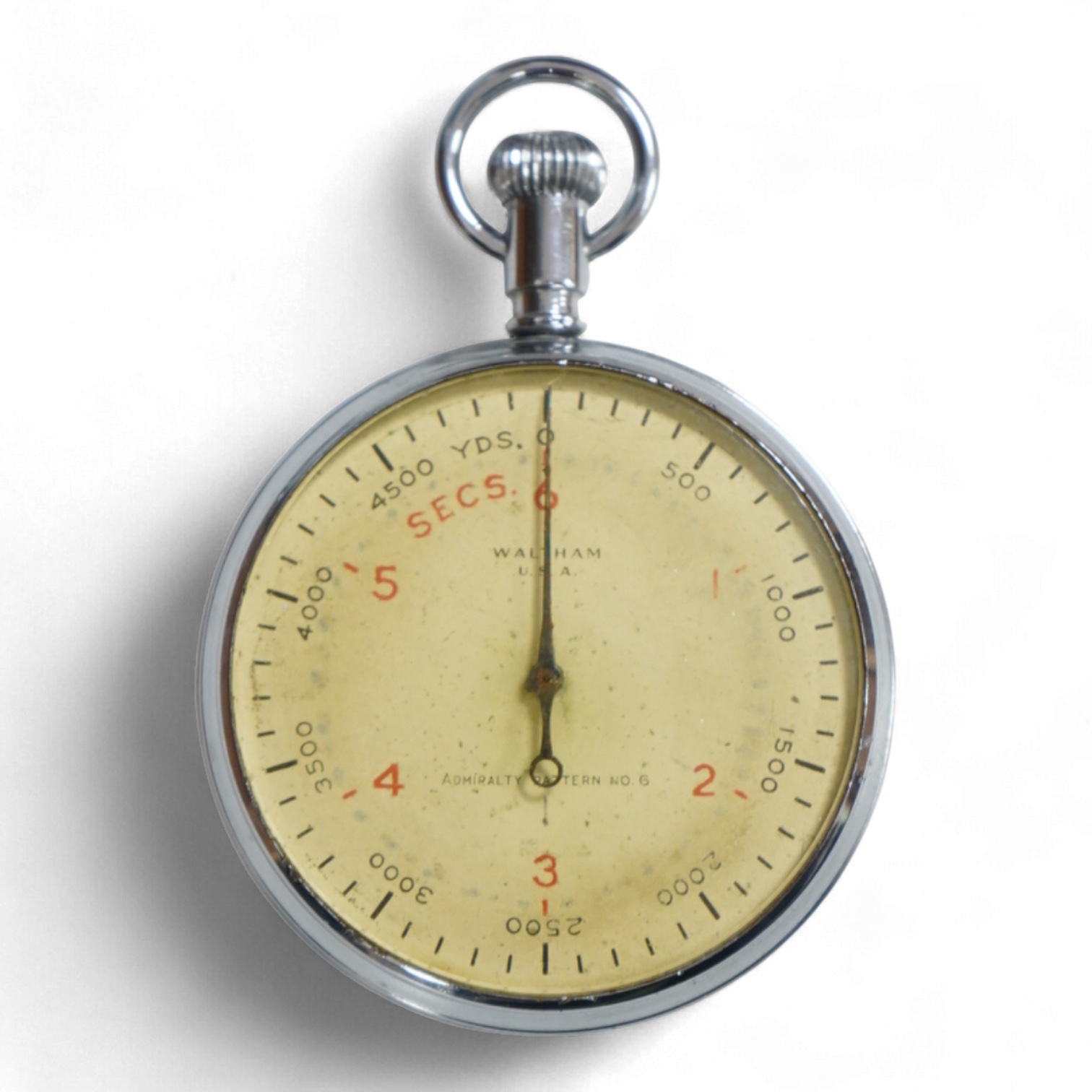 An Asdic military stopwatch by Waltham, U.S.A., Admiralty Pattern No.6, engraved to the reverse with broad arrow and; ‘Patt. 6, U12046’, retains inner dust cover